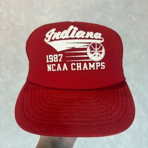 Vintage Indiana 1987 NCAA Champs Trucker Hat San Sun Red‎ Mesh Snapback Cap